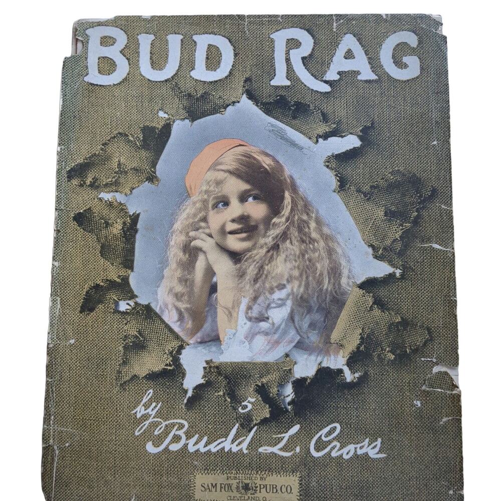 1909 Bud Rag Sheet Music Front Cover Only Great Graphics Budd‎ Cross